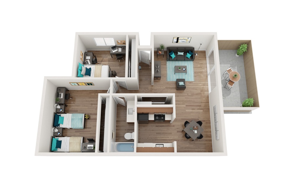 The Boardwalk Renovated - B2, B6 - 2 bedroom floorplan layout with 1 bath and 823 to 836 square feet.