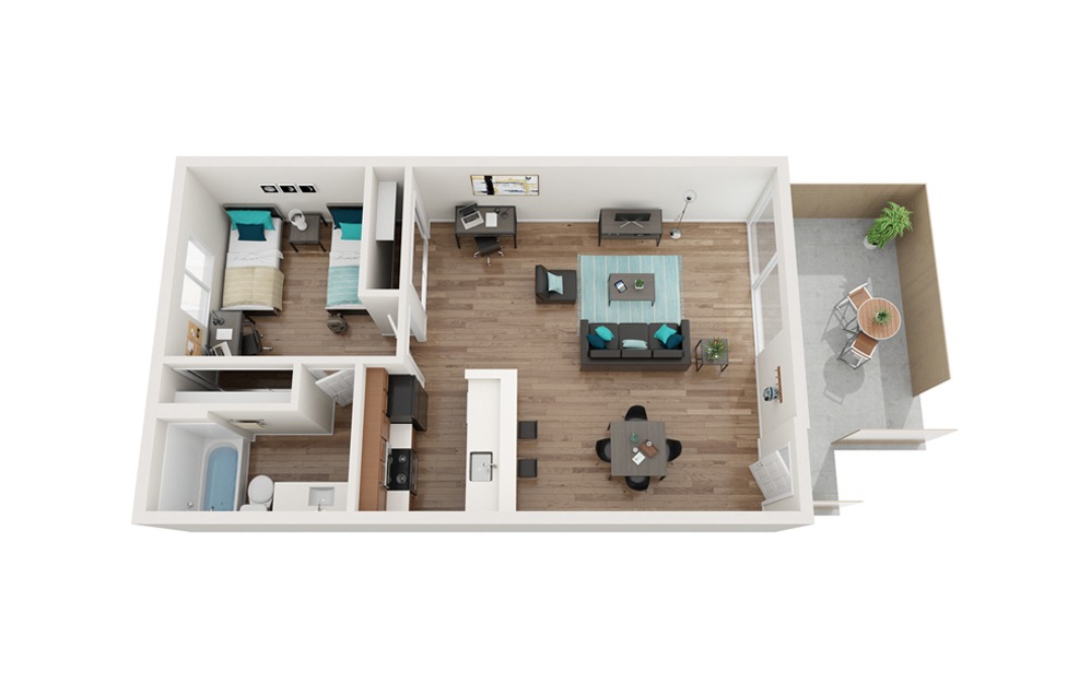 The Breakers Renovated - A4 - 1 bedroom floorplan layout with 1 bath and 657 square feet.