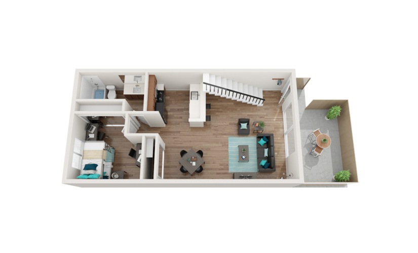 The Lighthouse Renovated - A3 - 1 bedroom floorplan layout with 1 bathroom and 818 square feet