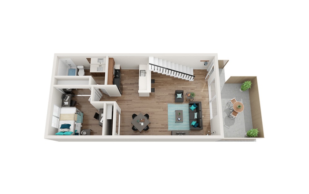 The Shoreline Renovated - B4 - 2 bedroom floorplan layout with 1 bath and 818 square feet. (Floor 1)